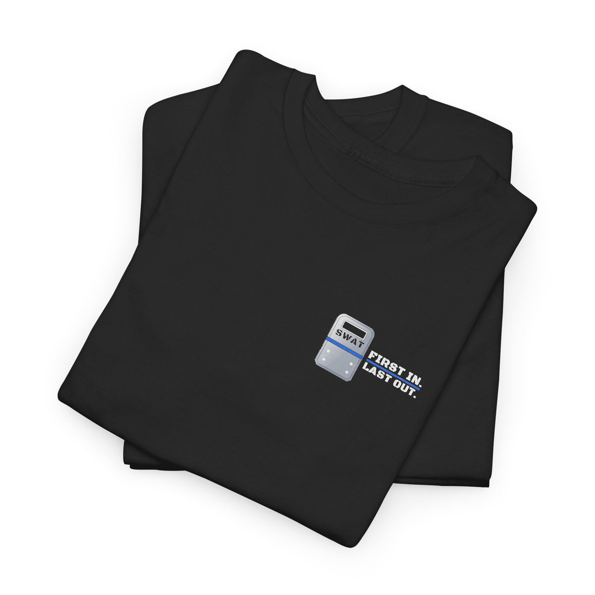 SWAT — FIRST IN. LAST OUT. t-shirt by Off Shift Supply Co. – view 3