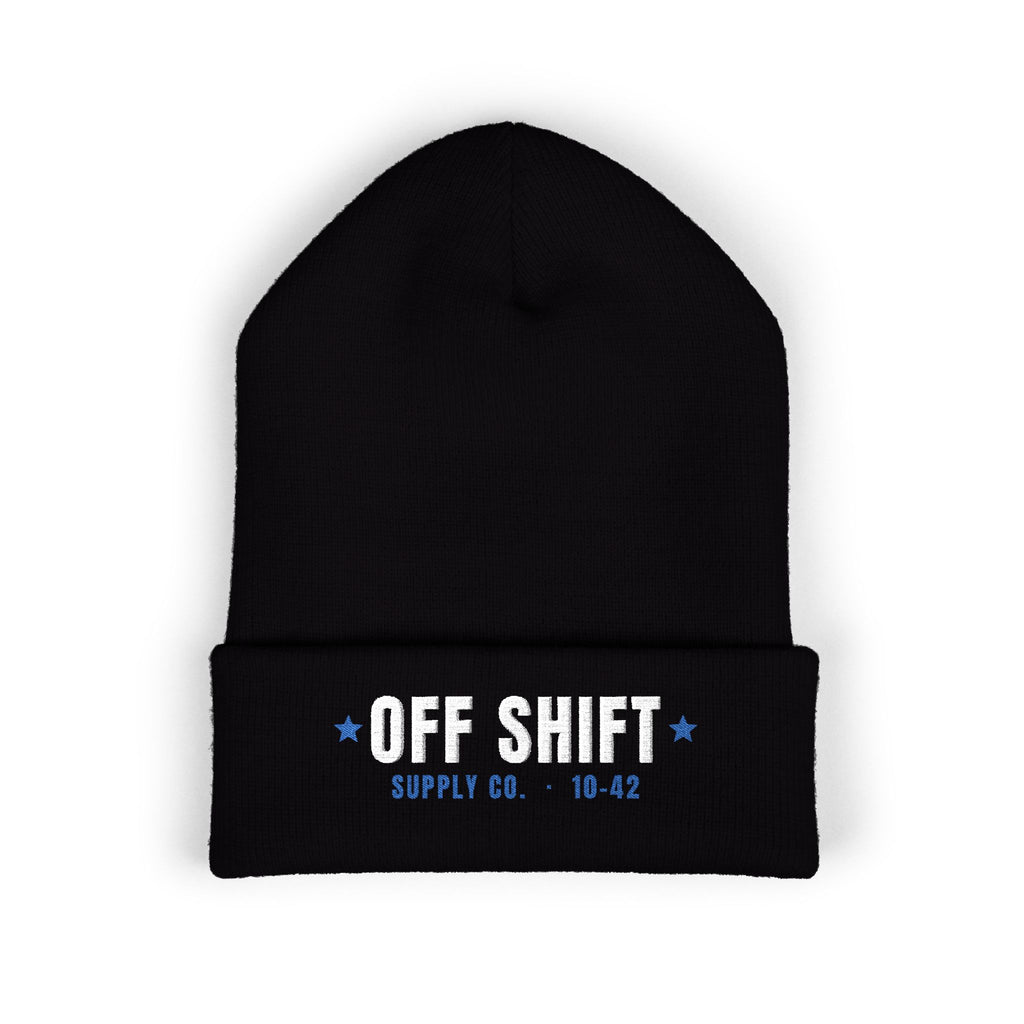 OFF SHIFT Embroidered Cuffed Beanie by Off Shift Supply Co.