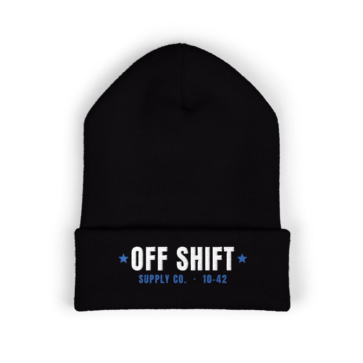 OFF SHIFT Embroidered Cuffed Beanie by Off Shift Supply Co.