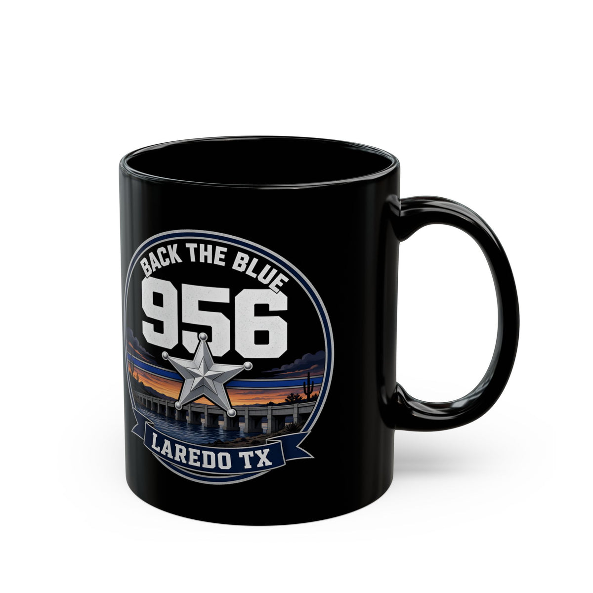 956 BACK THE BLUE Laredo TX — Black Mug
