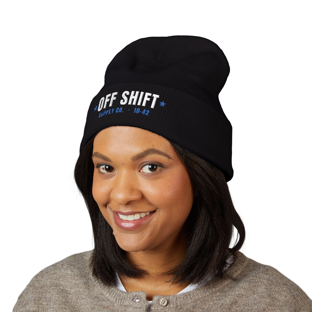 OFF SHIFT Embroidered Cuffed Beanie by Off Shift Supply Co. – view 3