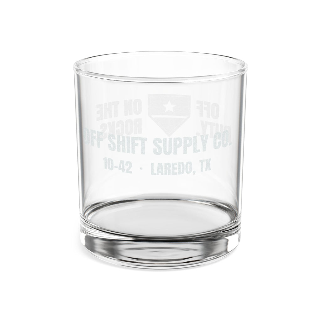 OFF DUTY. ON THE ROCKS. Engraved Rocks Glass by Off Shift Supply Co. – view 2